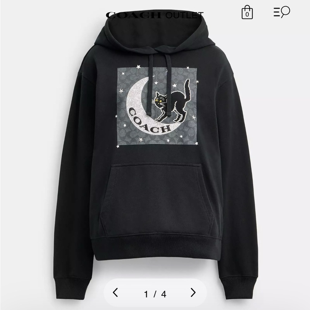 Coach Black Hoodie with Moon and Cat Design
